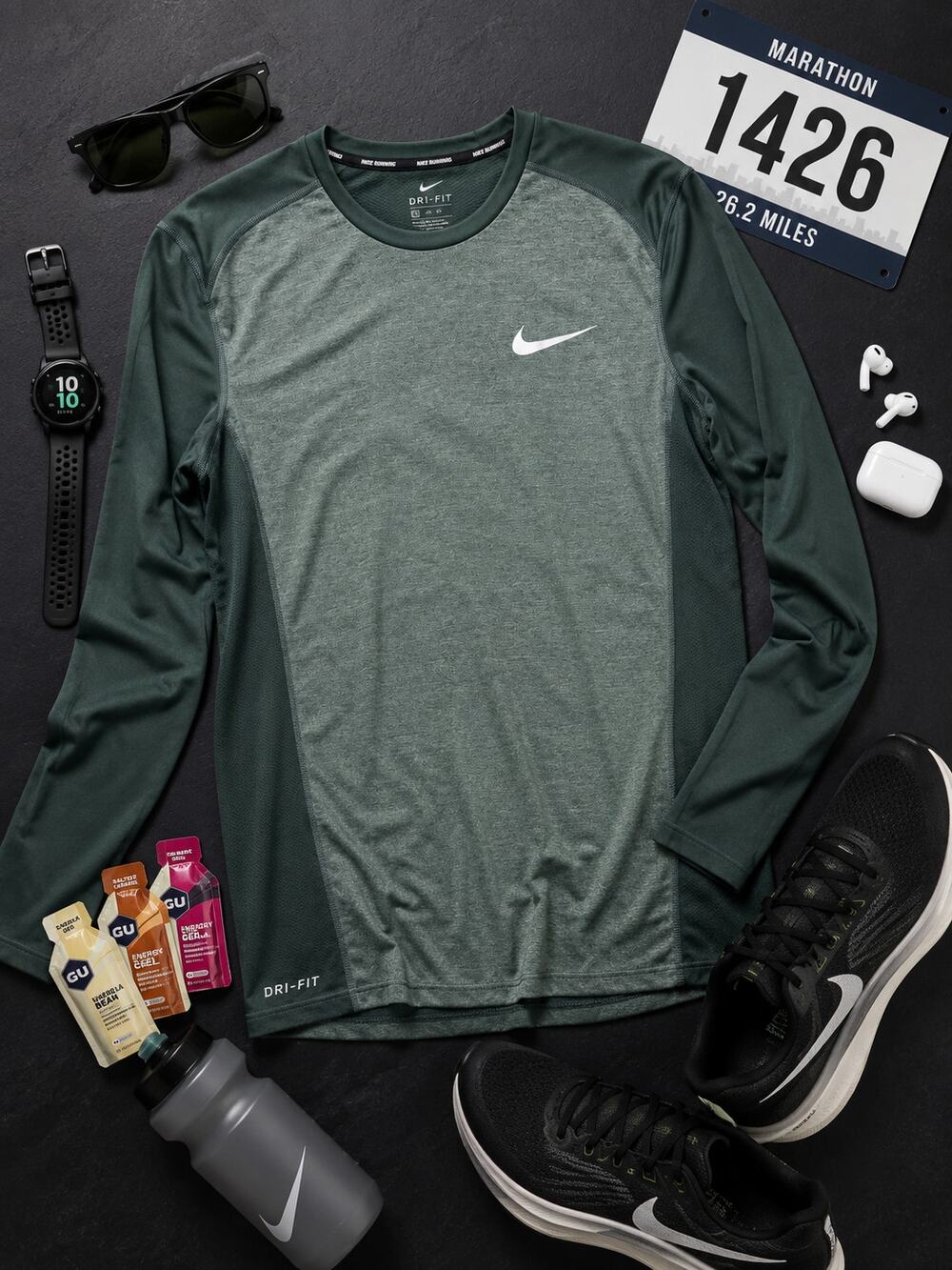 Nike Dri-FIT Running Long Sleeve Shirt Men's Large Green Performance